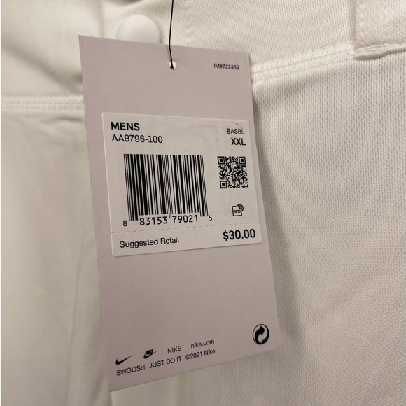 NWT Nike Core White Baseball Pants Mens Size XXL (AA9796-100) - Picture 8 of 9